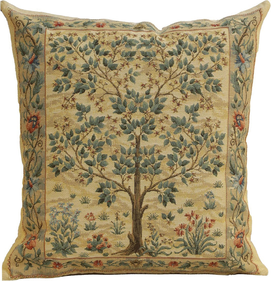 Charlotte Home Furnishings Throw Pillow Covers, Decorative Boho Pillow Covers for Couch, Light Tree of Life Square Cushion Cases 18x18 in, European Cotton Jacquard Woven for Cozy Bedroom Decor