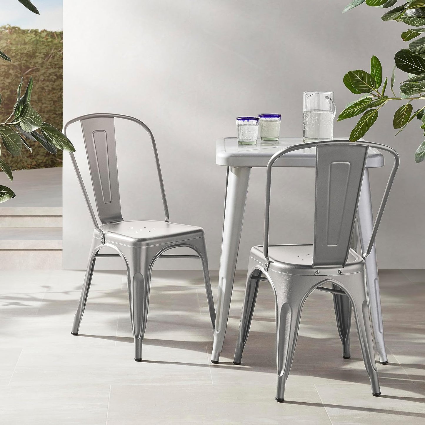 Amazon Basics Metal Dining Chairs, 4 Count, Dark Grey, 20.1 x 17.1 x 33.5 inches