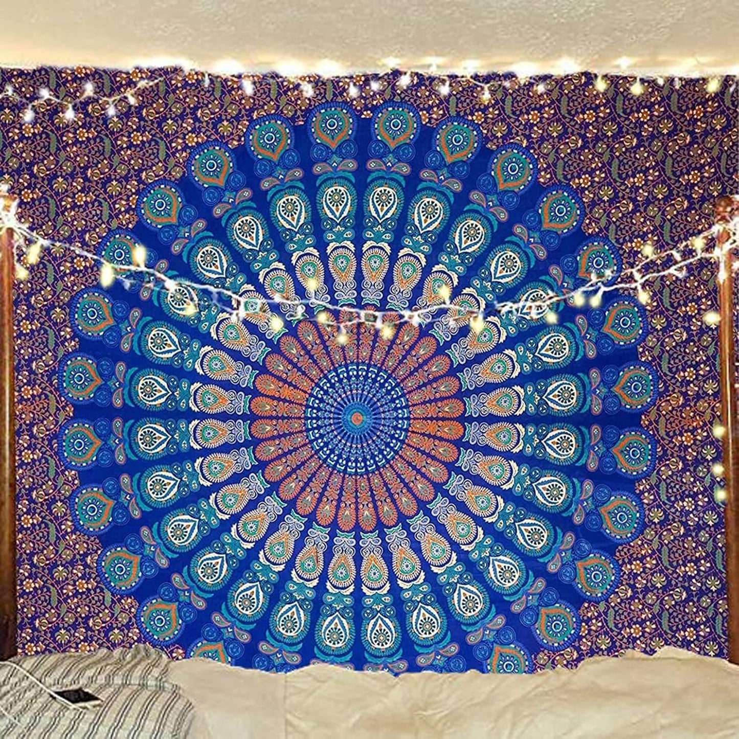 Rajsee Blue Mandala Tapestry for Bedroom, Aesthetic Room Decor, Queen 210x220 cms