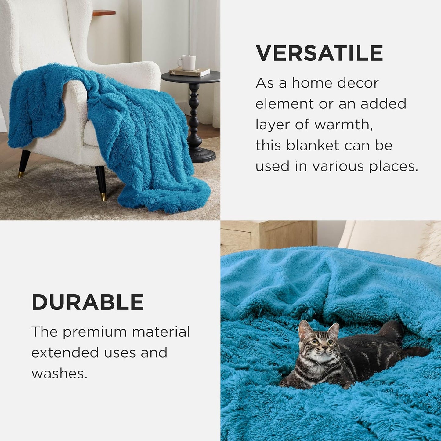 Bedsure GentleSoft Fuzzy Sherpa Faux Fur Twin Blanket Bright Blue Cozy Gifts for Women Men, Soft Fleece Plush Warm Minky Thick Blanket Twin Size for Bed, Blue Room Decor Dorm Essentials Gifts, 60x80