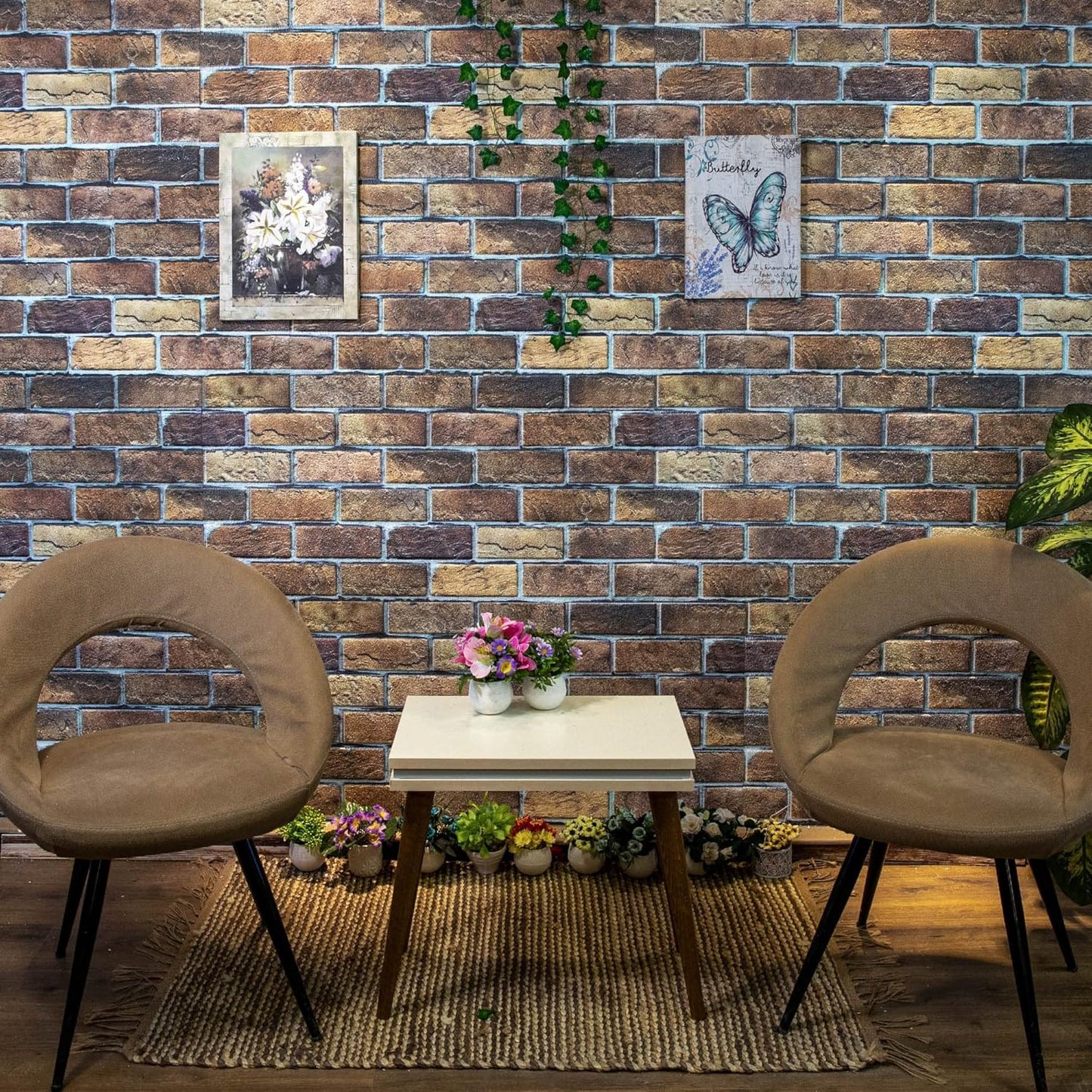 Dundee Deco 3D Wall Panels Faux Brick - Cladding, Brown Beige Stone Look Wall Paneling, Styrofoam Facing for Living Room, Kitchen, Bathroom, Balcony, Bedroom, Set of 5, Covers 27 sq ft