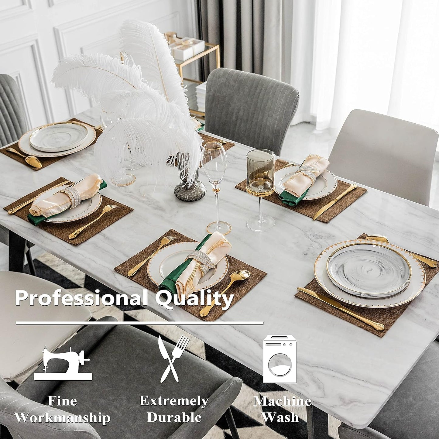 Home Brilliant Set of 6 Placemats Heat Resistant Dining Table Cloth Place Mats Kitchen Table Mats, Brown