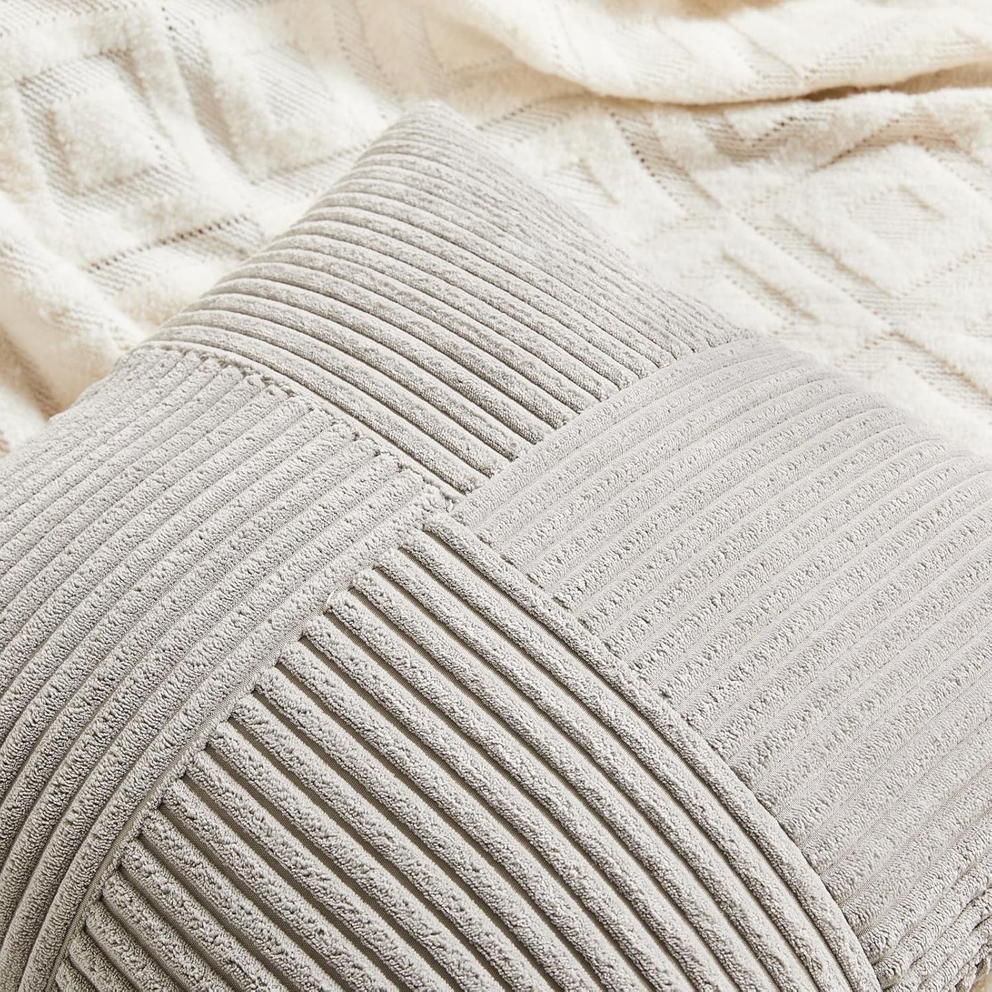 Fancy Homi 2 Packs Neutral Grey Lumbar Decorative Throw Pillow Covers 12x20 Inch for Living Room Couch Bed Sofa, Farmhouse Home Decor, Soft Striped Corduroy Rectangle Accent Cushion Case 30x50 cm