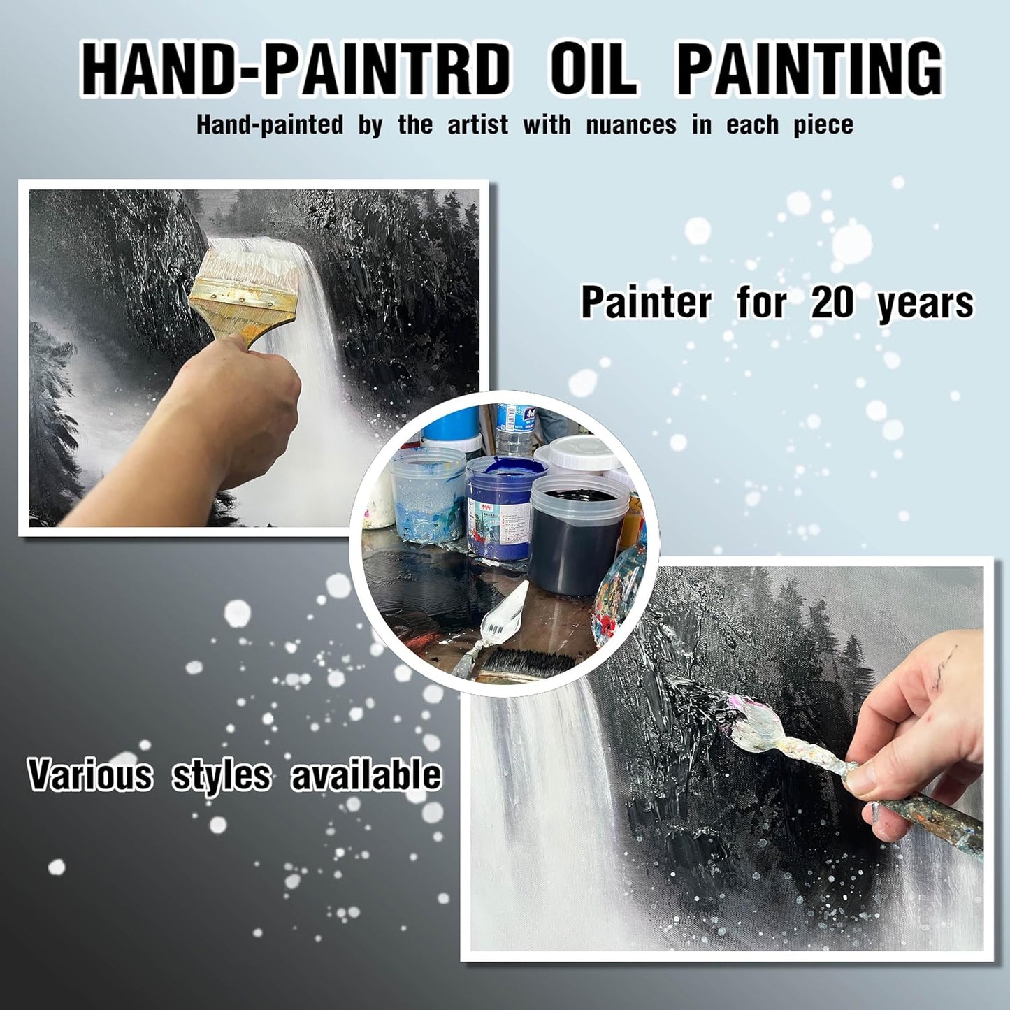 Hand Painted Mountains Painting for Living Room - Waterfall Canvas Wall Art for Office - Large Framed Wall Art Bedroom Size 29" x 59"