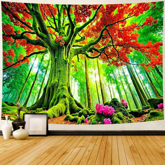 Delur Forest Tapestry Tree of Life Green Landscape Rainforest Wall Hanging Tapestry Colorful Mystical Nature Spiritual Psychedelic Headboard for Bedroom Living Room Home Decor (51.2" x 59.1")