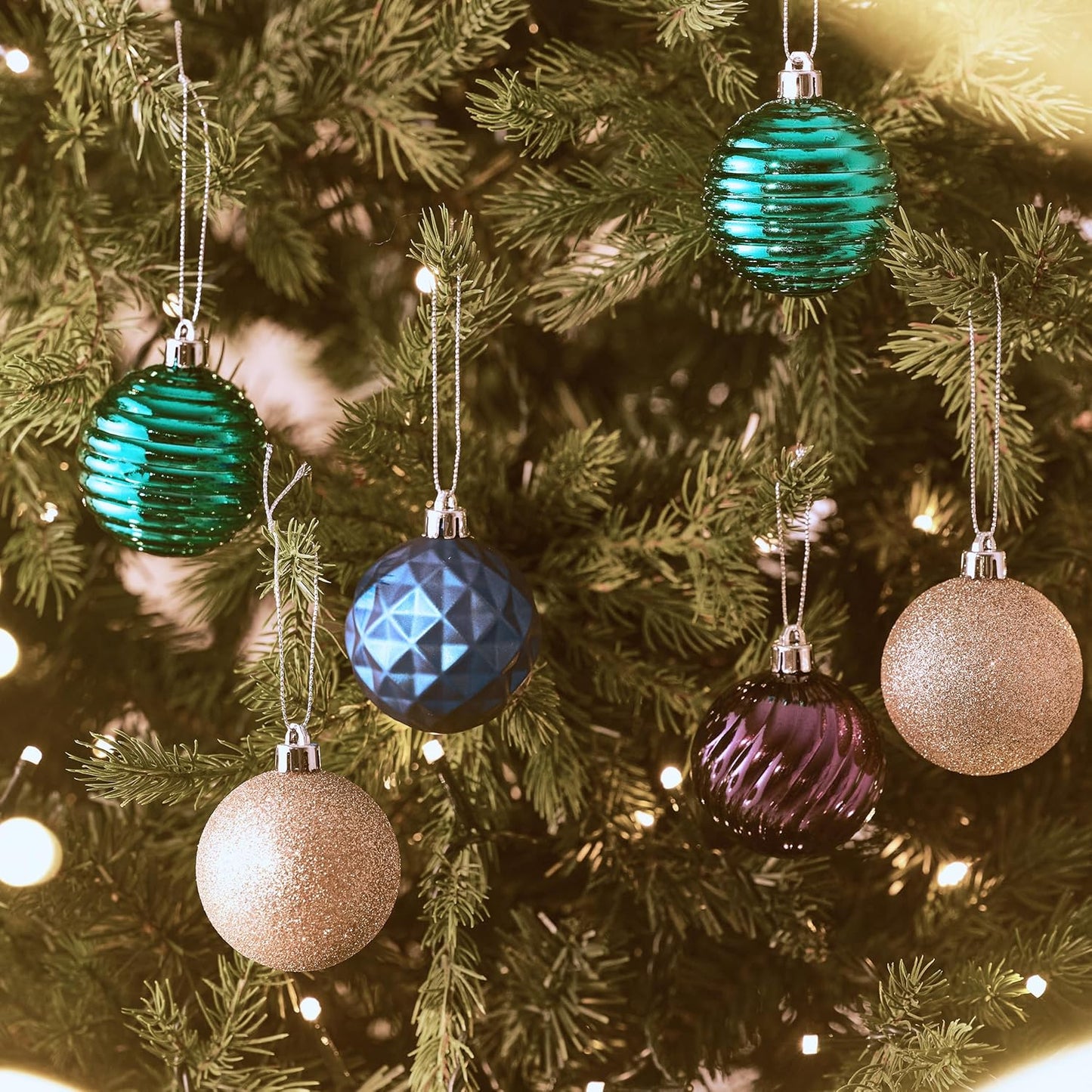 Valery Madelyn Christmas Ornaments Tree Decorations Set for Fall Halloween, 24ct Peacock Blue Purple Green Shatterproof Ball Ornaments, 2.36" Hanging Ornament Bulk for Xmas Holiday Party Decor