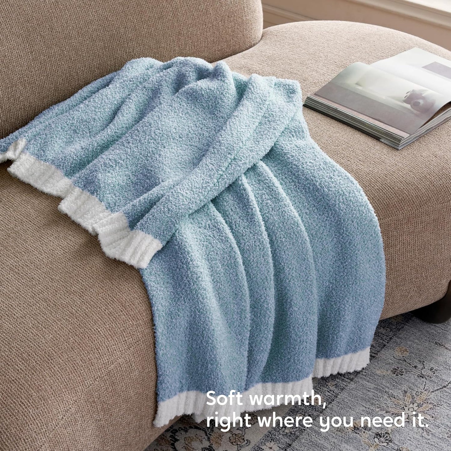 Joiedomi Throw Blanket for Couch Bed Sofa, Blue Knitted Blankets Gifts for Women Mom Girls, Cozy Cute Soft Throw Home Room Decor Aesthetic for Women Mothers Birthday Gifts 50x60 Inches