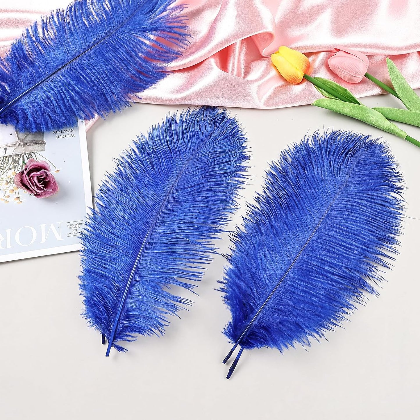 THARAHT Blue Ostrich Feathers 24pcs Natural Bulk 10-12Inch 25cm-30cm for Crafts Wedding Party Centerpieces Easter Gatsbi and Home Decoration Feathers