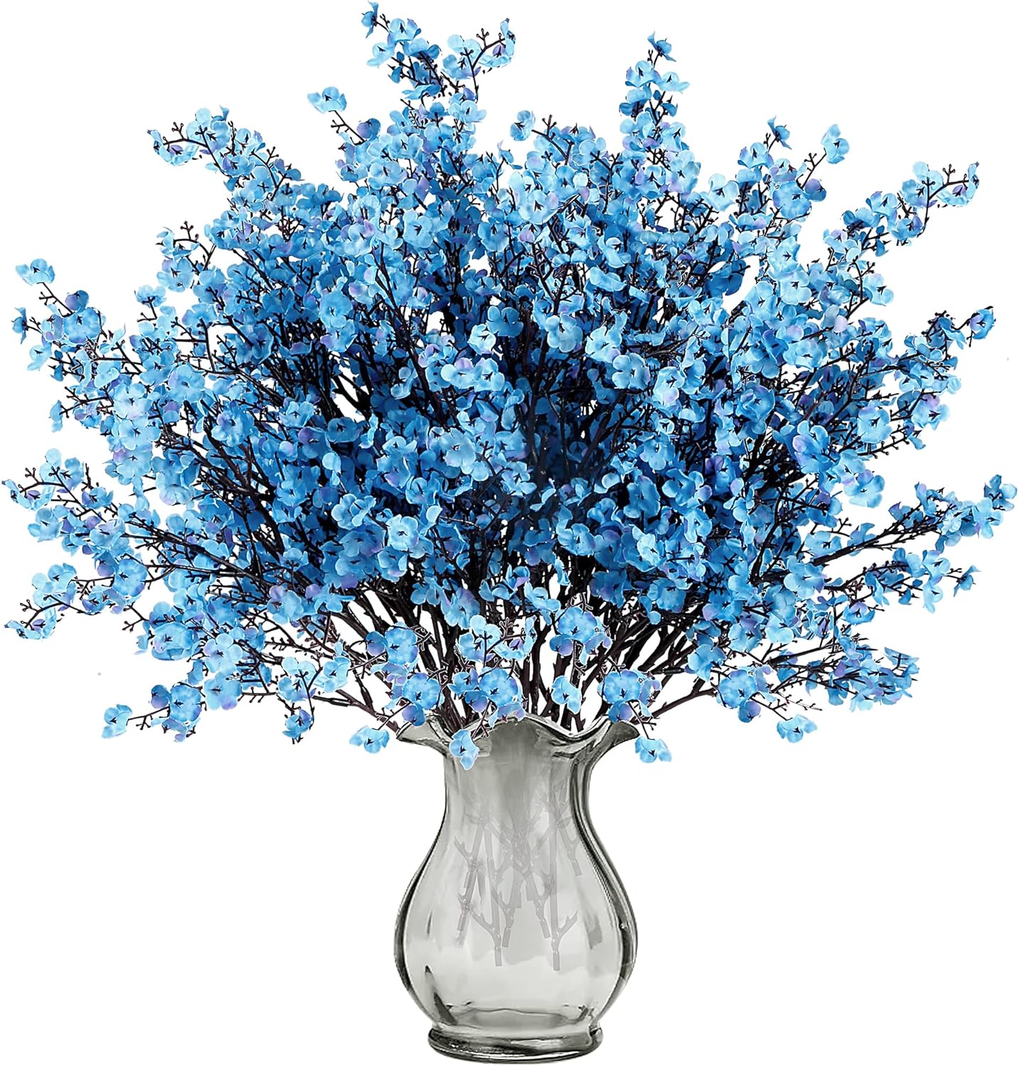 Sggvecsy 10 Pcs Babys Breath Artificial Flowers Gypsophila Bouquets Bulk Real Touch Fake Silk Flowers for Home Wedding DIY Floral Arrangement Kitchen Table Centerpiece Festival Decoration (Blue)