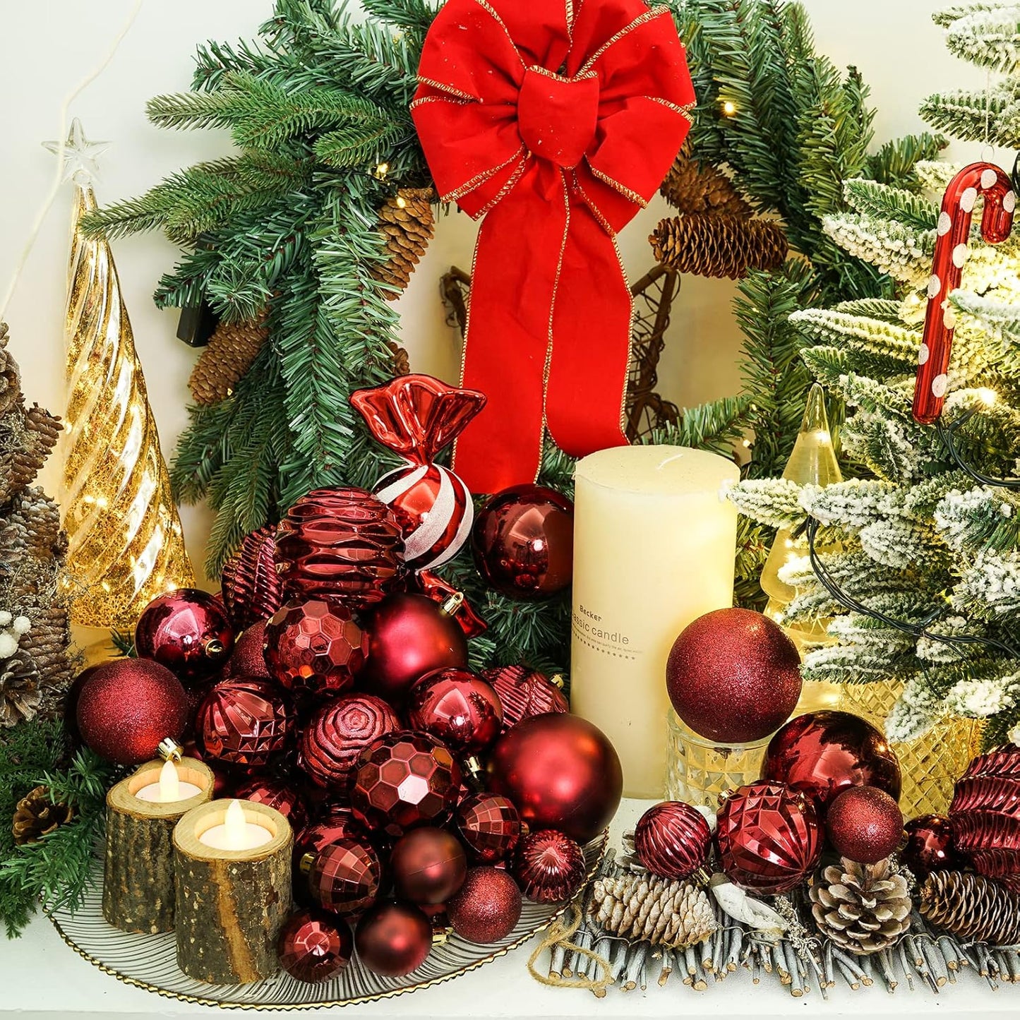 XmasExp 16ct Christmas Balls Ornaments - Shatterproof Large Hanging Ball Decorative Xmas Balls for Holiday Wedding Party Xmas Tree Decoration(3.15"/80mm, Burgundy)