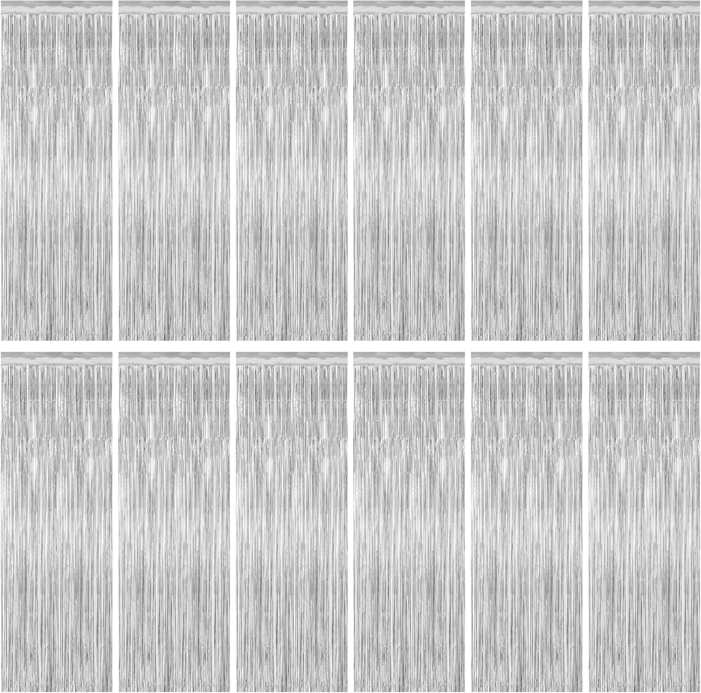 12 Pack Silver Backdrop. 3.28 FT x 7.05 FT Birthday Decorations, Metallic Silver Fringe Backdrop Foil Curtains Tinsel, Disco Party Decor Photo Booth Props Door Decorations Hanging