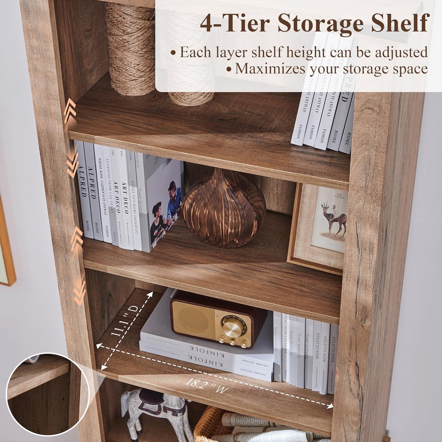 RedLemon Bookshelf with Storage Cabinet, 72" Tall Farmhouse Bookcase with Adjustable Shelves and Barn Door, 4 Tier Office Wood Bookshelf with Retro Metal Handles for Office, Library (Natural Oak)