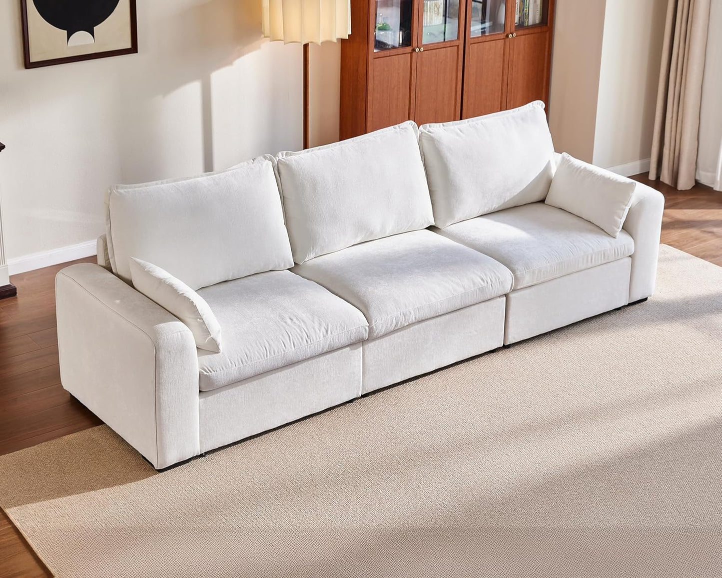 Oversized Modular Sofa Comfy Cloud Couch with Storage, Extra Deep Plush Sectional Sofa Set for Living Room, Covers Washable, Chenille, Olar (White, 3-Seater, Basic Shape)