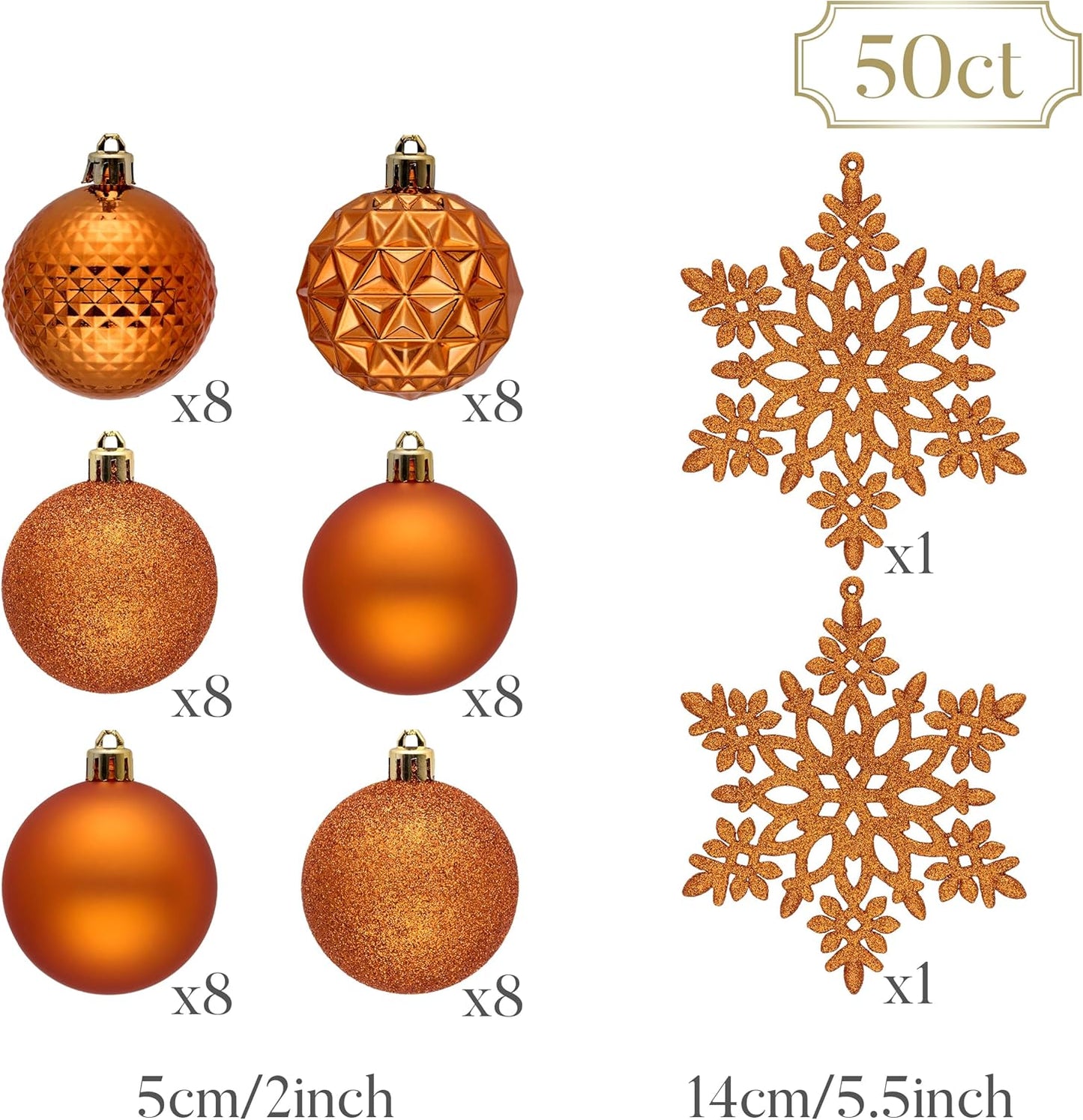 Valery Madelyn Christmas Tree Decorations Ornament Set for Fall Halloween, 50ct 2 Inches Orange Shatterproof Christmas Ball Ornaments Hanging Xmas Holiday Party Decor
