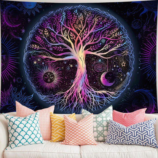 FORATER Tree of Life Tapestry Wall Hanging Colorful Life Tree Tapestries Aesthetic Sun and Moon Galaxy Wall Tapestry for Bedroom Living Room Dorm (61 x 82 Inch, Multicolor)