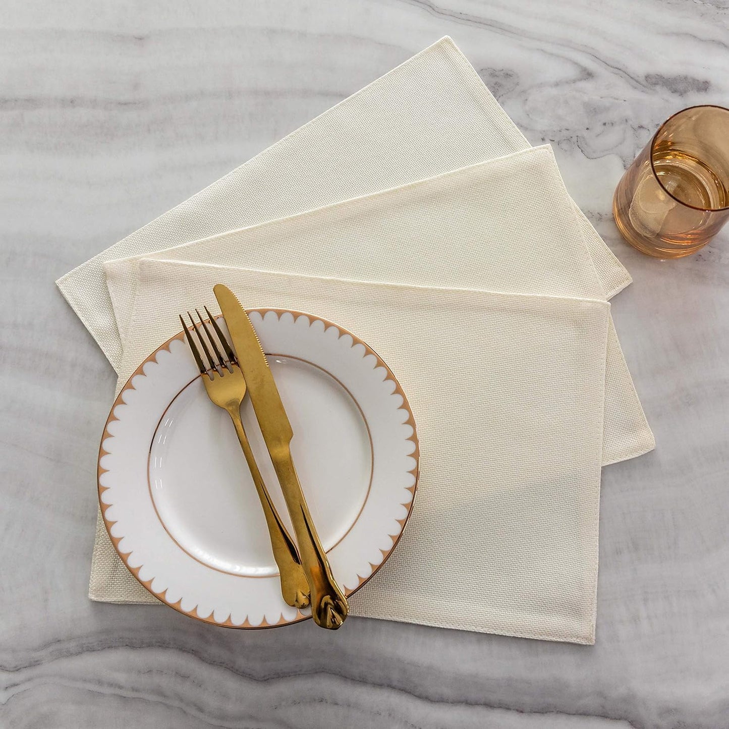 Home Brilliant Placemats Set of 4 Dining Table Placemat Washable Place Mats, 13 x 19 inches, Cream