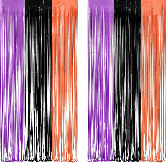 Black Purple Orange Party Streamers - GREATRIL Foil Fringe Backdrop for Hocu Birthdays Halloween Party Supplies - 3.2ft X 8.2ft - 2 Packs