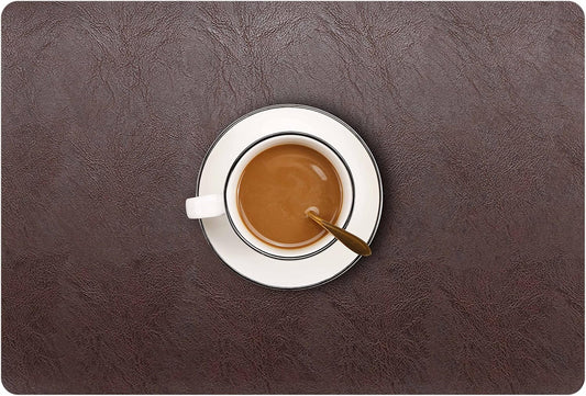 Set of 6 Faux Leather Placemats, PU Table Mats, Waterproof, Stain Resistant, Heat Resistant, Non-Slip Easy to Clean for Kitchen Dining Table,Conference Table F Dark Brown