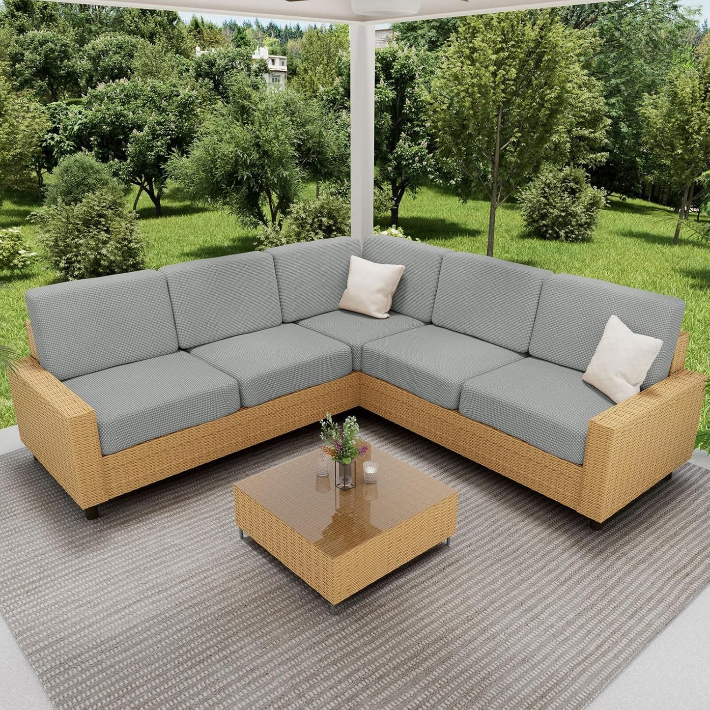 hyha Waterproof Couch Cushion Covers for Pets, Non Slip Sofa Seat Cover for Dogs Washable, Soft Thick Stretch Jacquard Fabric, Sofa Slipcovers with Elastic Bottom (2 Pieces, Light Grey)