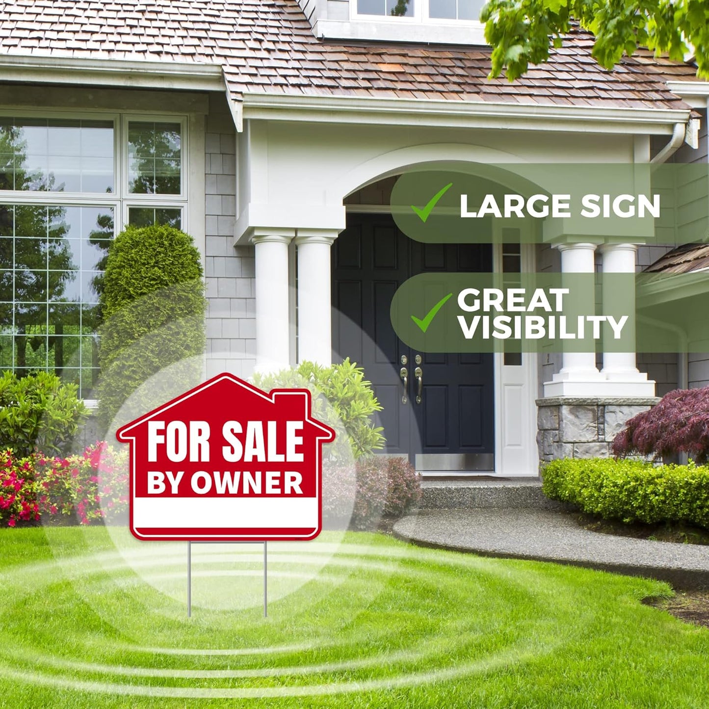 1PC For Sale By Owner Sign with Stakes, 17 Inches by 13 Inches - Double Sided Signs - Corrugated Plastic - FSBO Yard Sign for Home House Real Estate