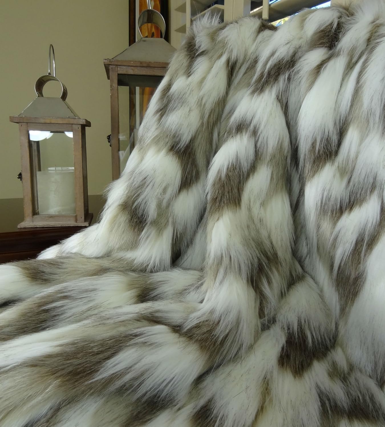 Ivory Faux Fur Oversized Blanket & Bedspread - Tibet Fox Fur - Ivory Beige Luxury Faux Fur - Throw Blanket - Luxury Soft Faux Fur, Handmade in USA, 16445