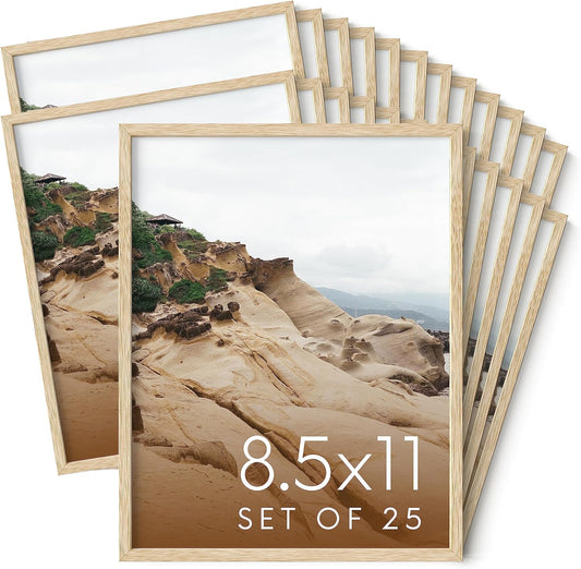 Haus and Hues 8.5x11 Natural Oak Wood Picture Frames Set of 25 - Premium Bulk Picture Frames 8.5x11 Bundle - Elegant Gallery Wall Frame Set for Posters, Art Display - Ideal for Wall Decor in Home &
