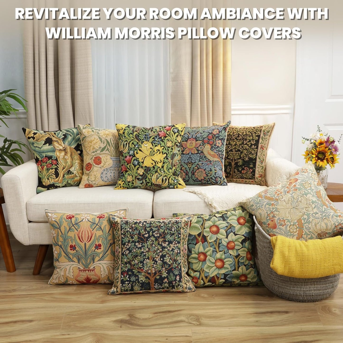 Charlotte Home Furnishings Throw Pillow Covers, Decorative Boho Pillow Covers for Couch, Living Room, Black Tree Square Cushion Cases 18x18 in, European Cotton Jacquard Woven for Cozy Bedroom Decor