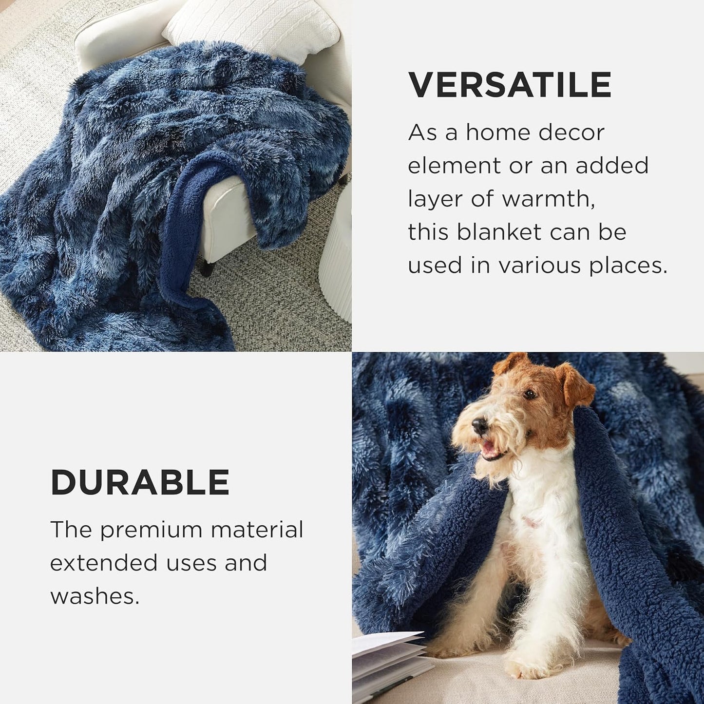 Bedsure GentleSoft Fluffy Navy Blue Throw Blanket, Tie Dye Blue Decor Navy Gifts for Men, Soft Cozy Fuzzy Plush Minky Thick Warm Sherpa Fleece Faux Fur Blanket for Couch, Blanket Gifts for Him, 50x60