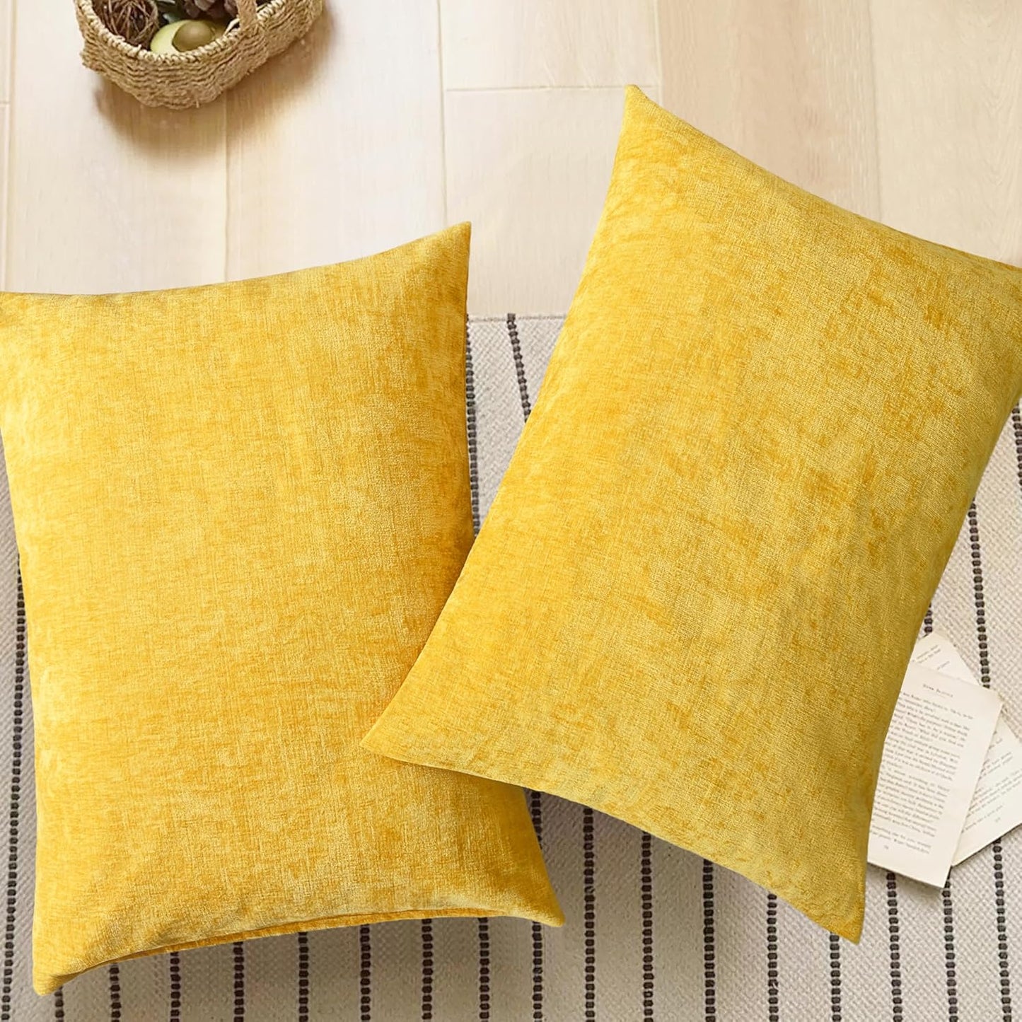 CaliTime Throw Pillow Covers Decorative 20 X 26 Inches Pack of 2 Cozy Chenille Standard Pillow Shams Cases for Couch Sofa Bed Living Room Home Mustard Yellow