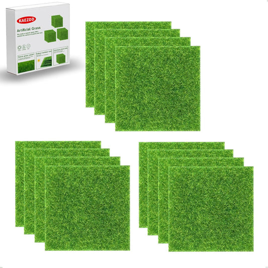 12 Packs 6 X 6 Inch Fake Grass Decor for Crafts, Artificial Grass for Dollhouse Miniature Ornament Projects, Model Turf Grass for DIY Fairy Garden Accessories and Decor Kit