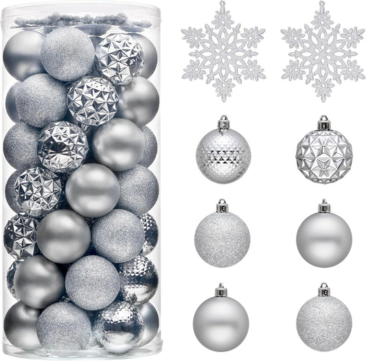 Valery Madelyn Christmas Tree Decorations Ornament Set for Fall Halloween, 50ct 2.36 Inches Silver Shatterproof Christmas Ball Ornaments Hanging Xmas Holiday Party Decor