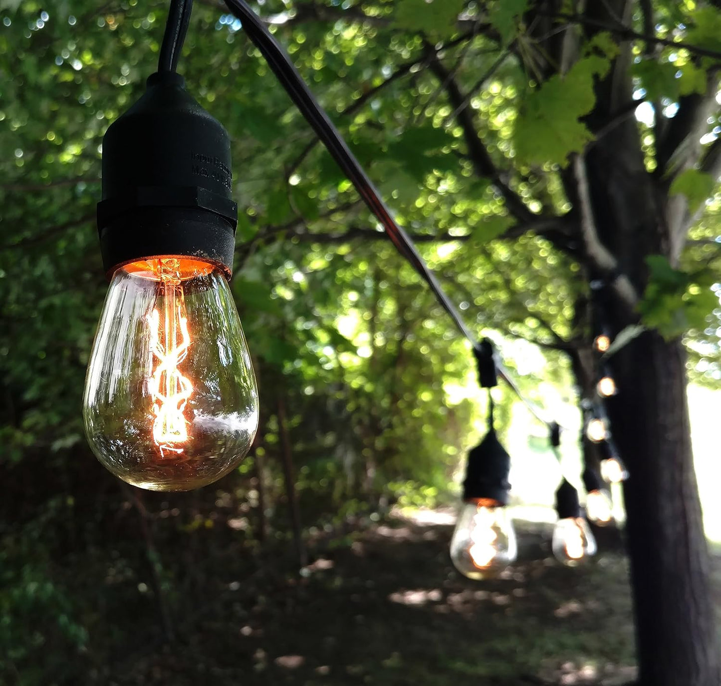 Hometown Evolution, Inc. E26 Outdoor Commercial String Lights with Suspended Socket for Weatherproof Heavy Duty Vintage Outside Lighting (S14 Zig Zag Edison 11 Watt Bulbs, 100 Foot 50 Socket)