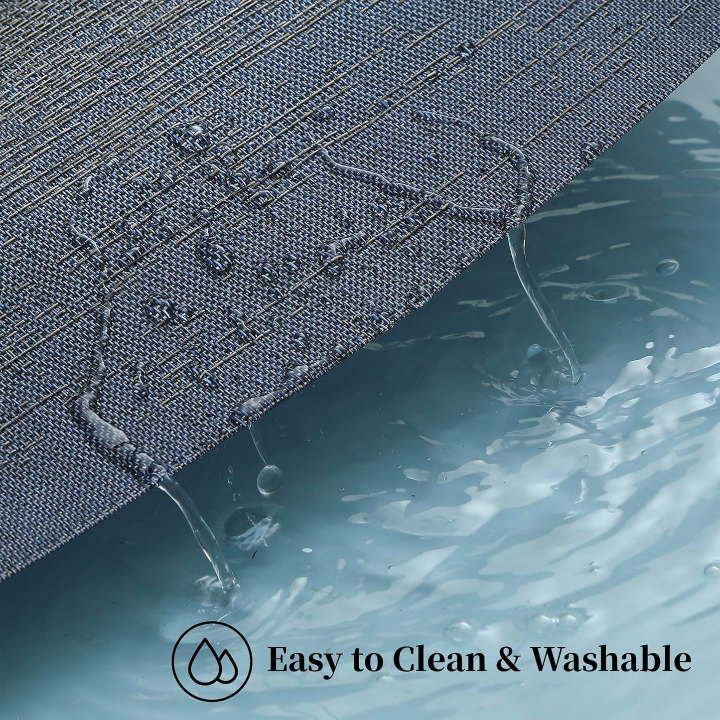 Leetaltree Denim Blue Placemats Set of 8 - Heat Resistant Non-Slip Place mats for Dining Table, Washable Durable PVC Vinyl Woven Table Mats（Denim Blue, 8）