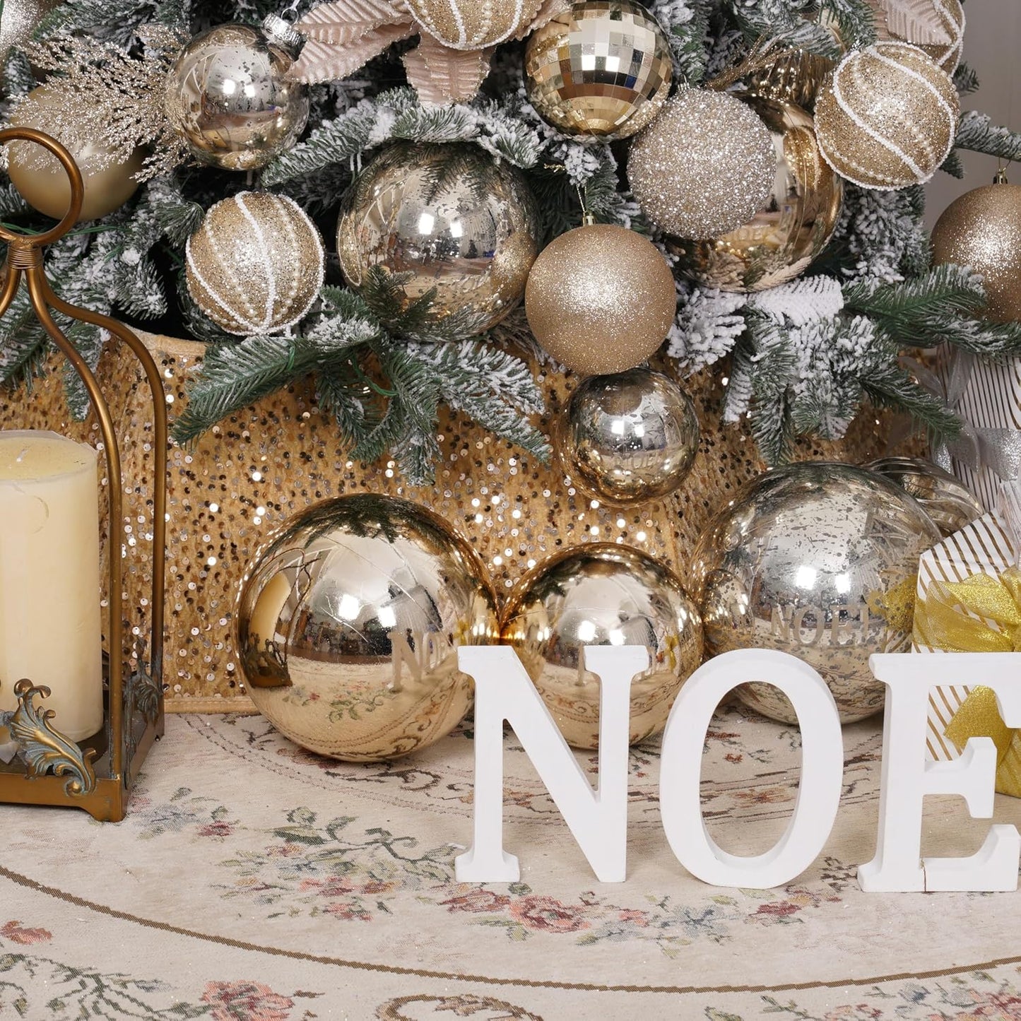 XmasExp Large Christmas Ball Ornaments,1pcs Champagne Giant Shatterproof Plastic Hanging Mercury Xmas Ball Decorations Christmas Tree Ornaments (Champagne Gold, 8")