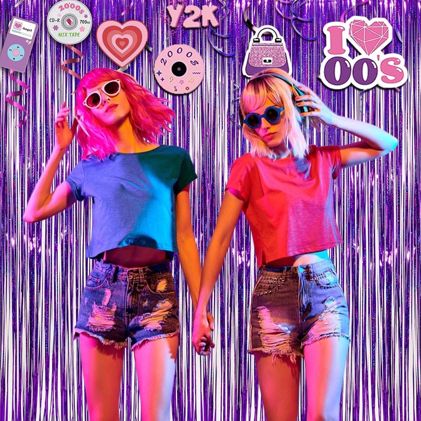 Purple Tinsel Curtain Party Backdrop - GREATRIL Foil Fringe Curtain Party Photo Booth Streamers for Hunters Mermaid Themed Decorations - 1m x 2.5m - Pack of 2