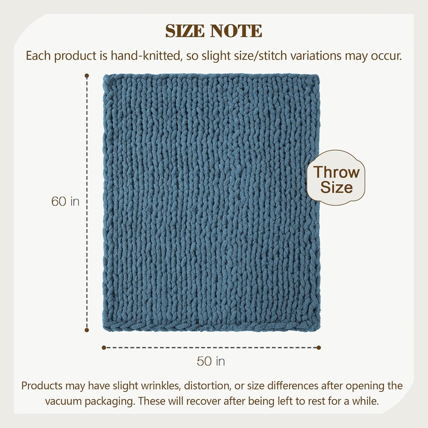 Carriediosa Chunky Knit Throw Blanket 50" X 60", 100% Hand Made Large Chenille Loop Yarn Soft Fluffy Throws for Couch Sofa Bed, Big Crochet Cozy Heavy Thick Cable Woven Blankets, Lyons Blue