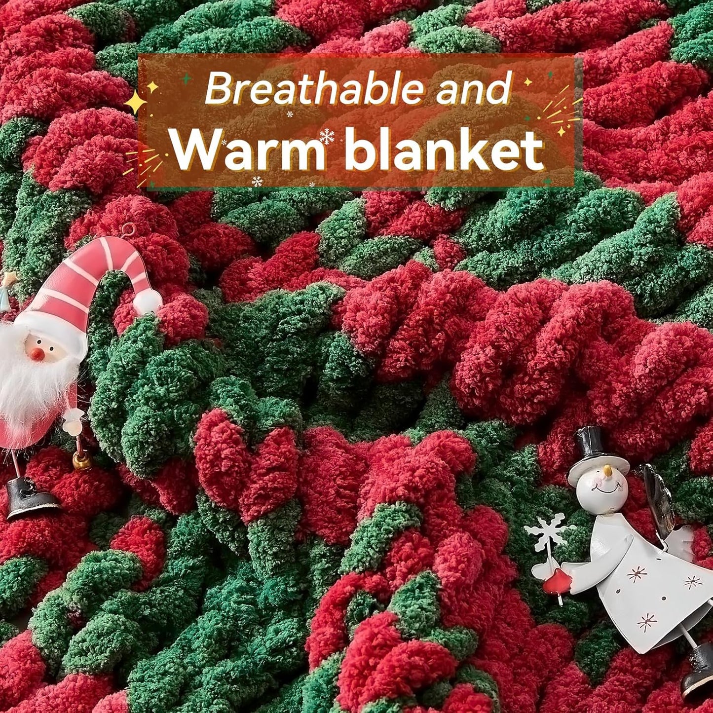 Chunky Knit Throw Blanket, 60''*80'' Knitted Throw Chenille Yarn for Bed Couch, Handmade Stripe Crochet Big Thick Blanket, Machine Washable Cute Comfy Blanket for Home Decor