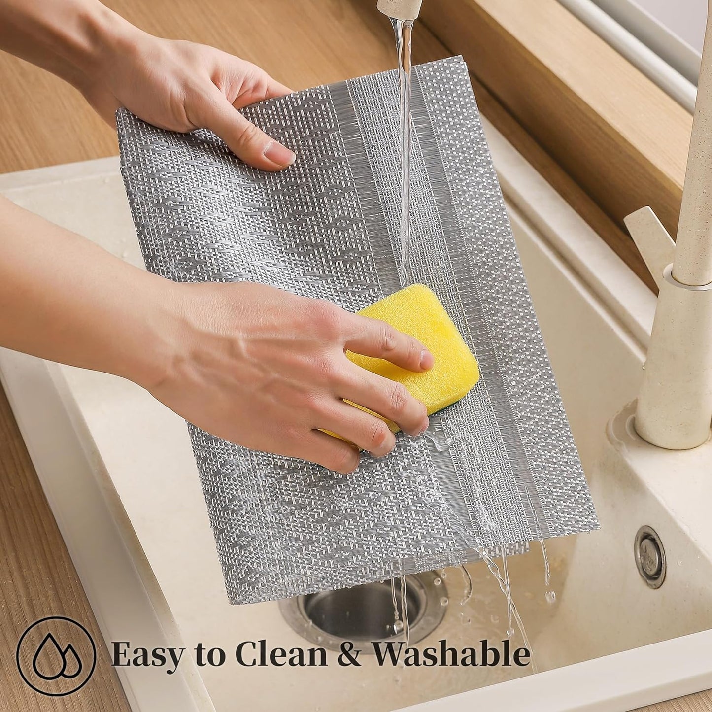 Leetaltree Lunar Grey Placemats Set of 4 - Heat Resistant Non-Slip Place mats for Dining Table, Washable Durable PVC Vinyl Woven Table Mats（Lunar Grey, 4）