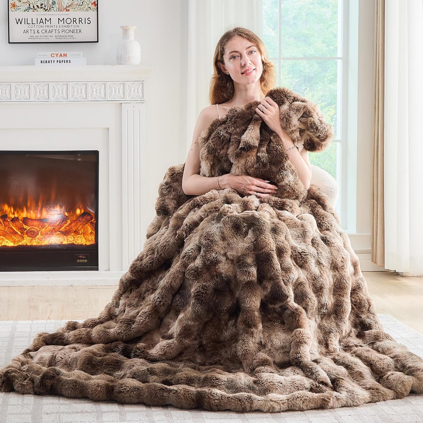 Lotus Karen Faux Fur Throw Blanket Tie-Dye Dark Coffee - Big Bubble Rabbit Fluff Blanket for Couch,Small Fluffy Fuzzy Cozy Blanket,Thick Furry Plush Shaggy Blankets,60x80 Inches
