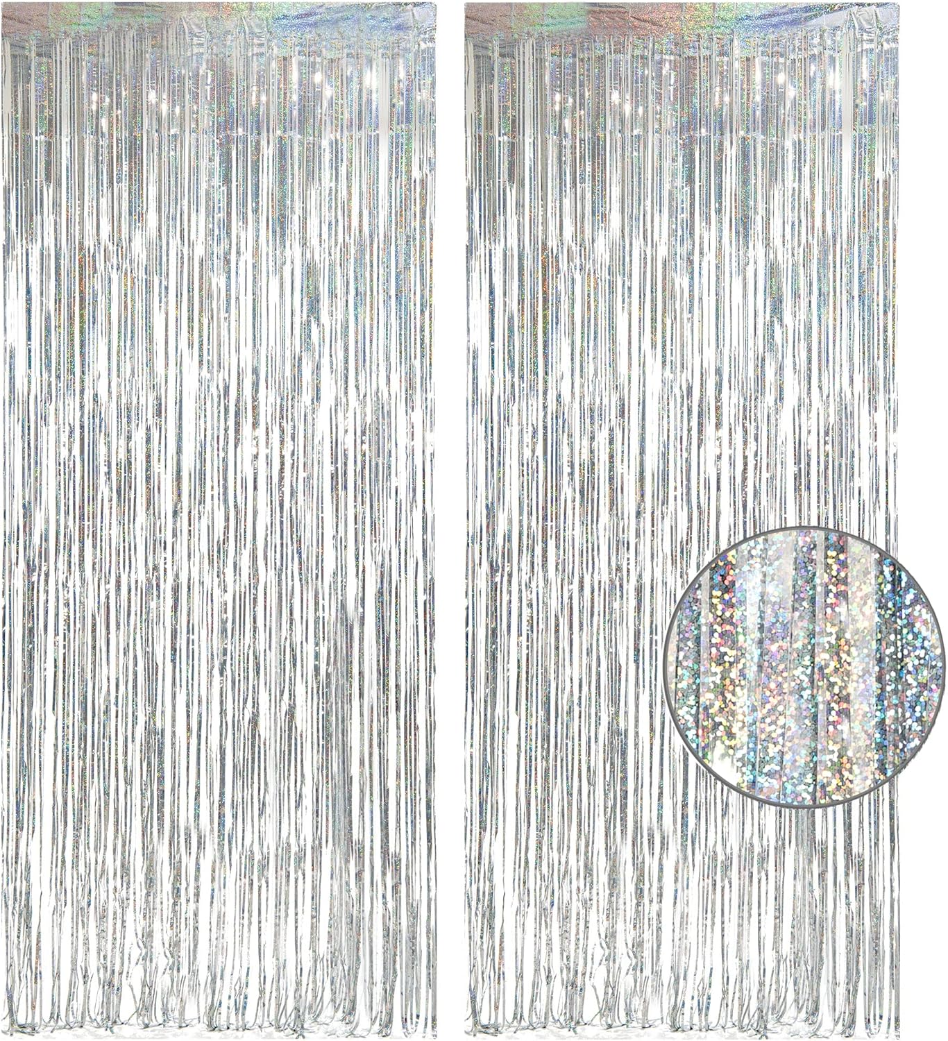 Silver Foil Fringe Tinsel Backdrop - GREATRIL Metallic Tinsel Streamers Curtains for 2025 NYE/Prom/Dancing Ball/Christmas/Bachelorette Party Decorations - Pack of 2