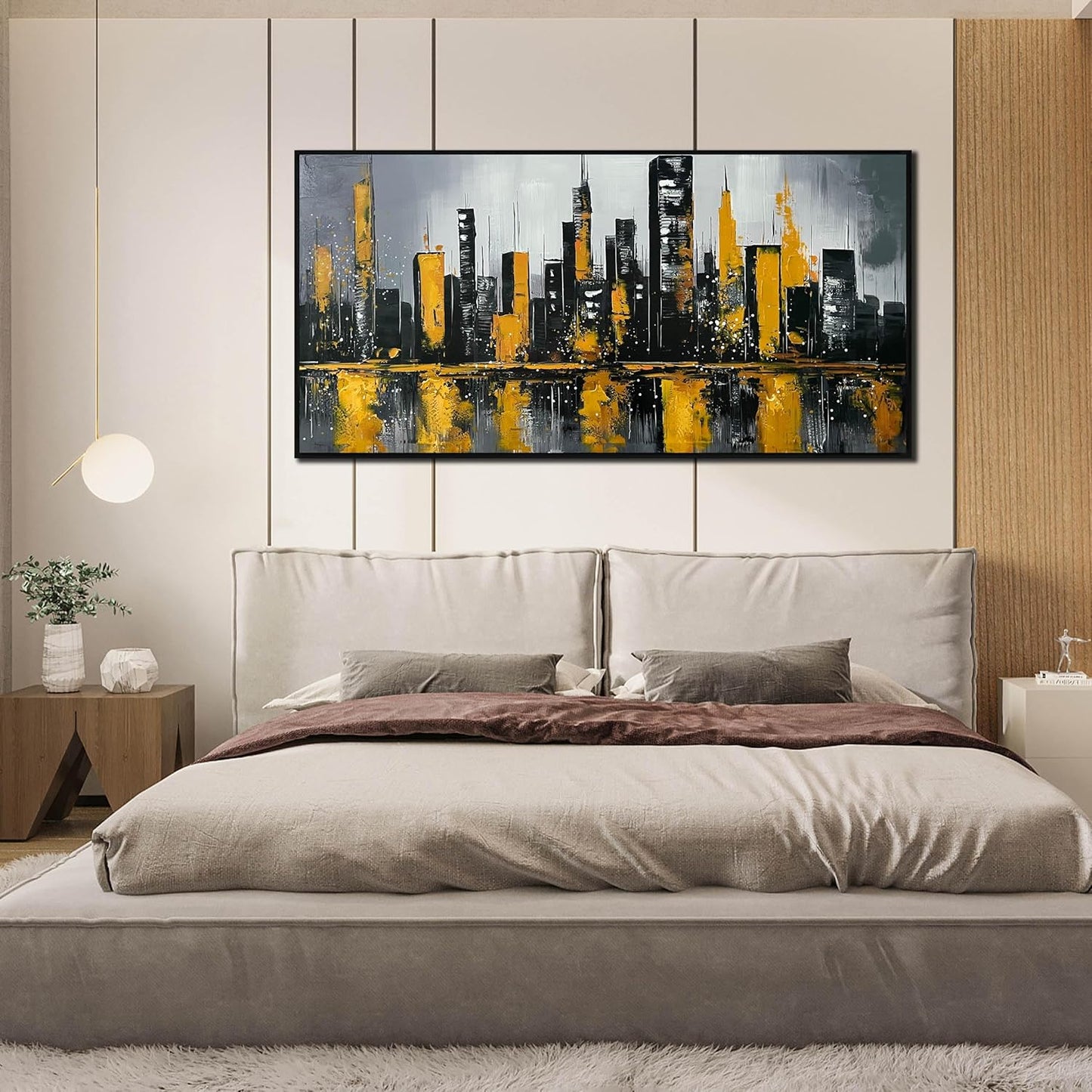 New York City Wall Art for Living Room - Hand Painted Canvas Wall Art for Office - Big Picture Frames for Wall Size 29" x 59"