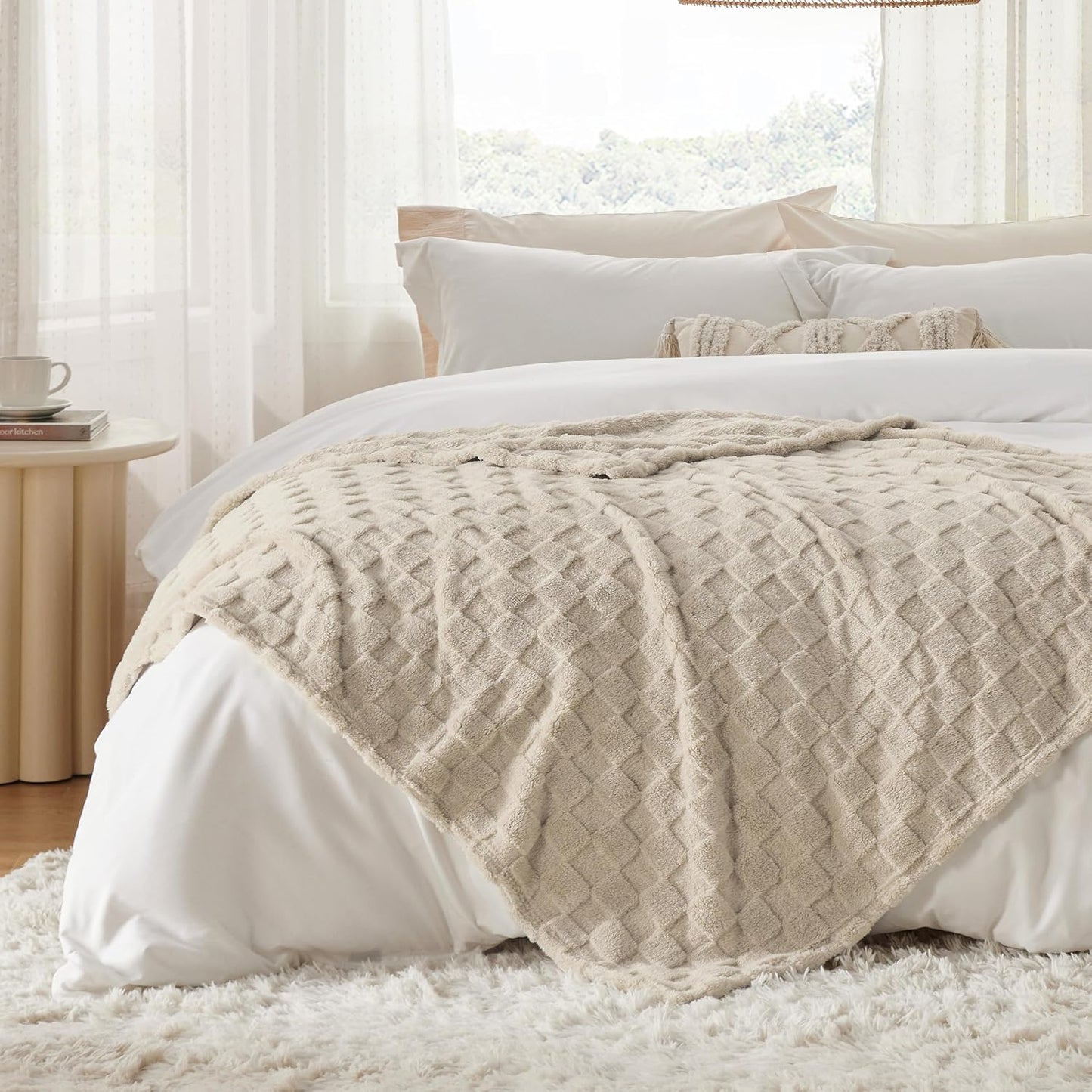 Bedsure GentleSoft Light Brown Throw Blanket for Couch - Checkered Fleece Blankets Gifts for Women Men Girls, Cute Soft Cozy Throw for Bedroom Home Decor Gifts, 50x60 Inches