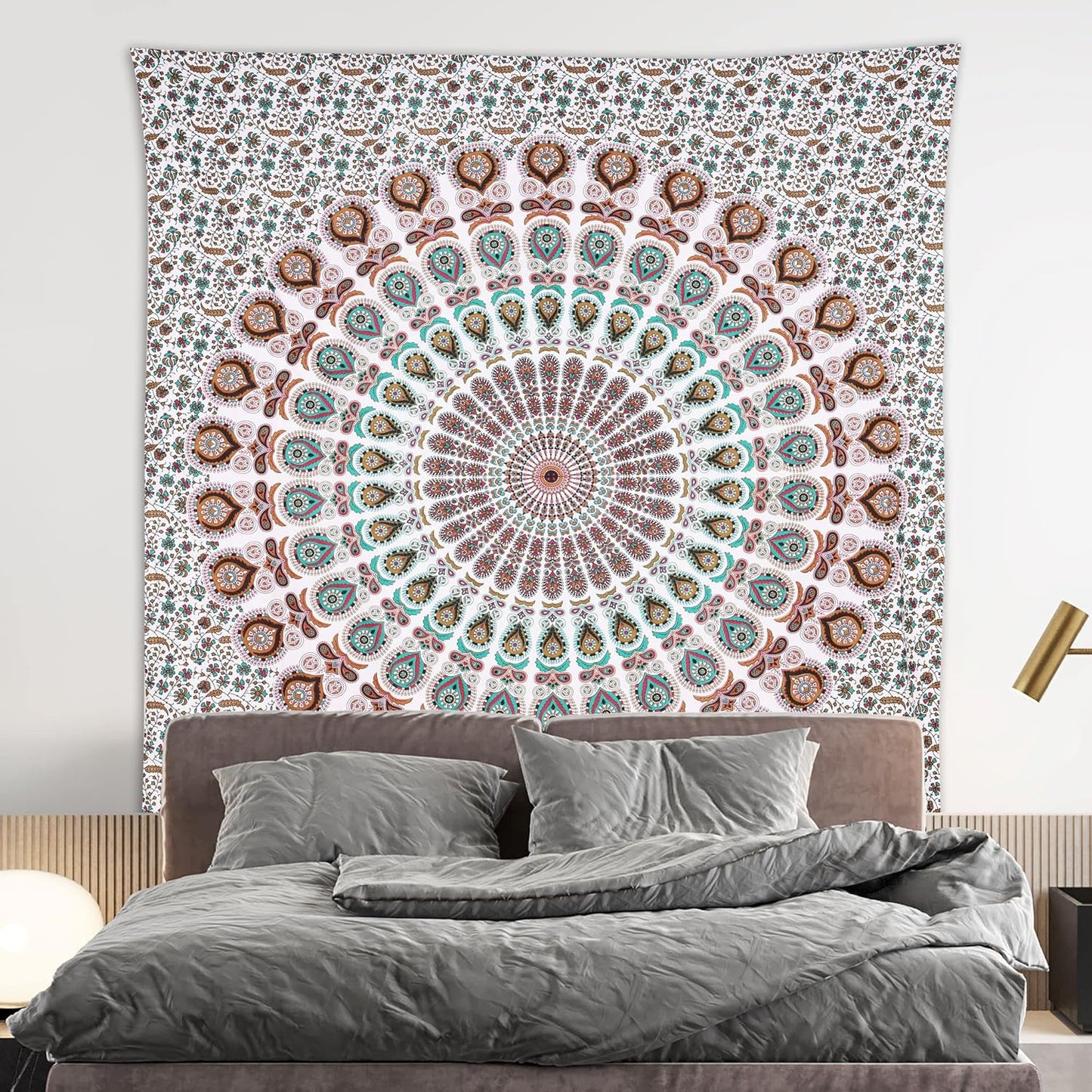 Bless International Handmade Indian hippie Bohemian Psychedelic Peacock Mandala Wall hanging College Dorm Beach Throws Table Cloth Bedding Tapestry (Floral Gold, King(88x104Inches)(225x265Cms))