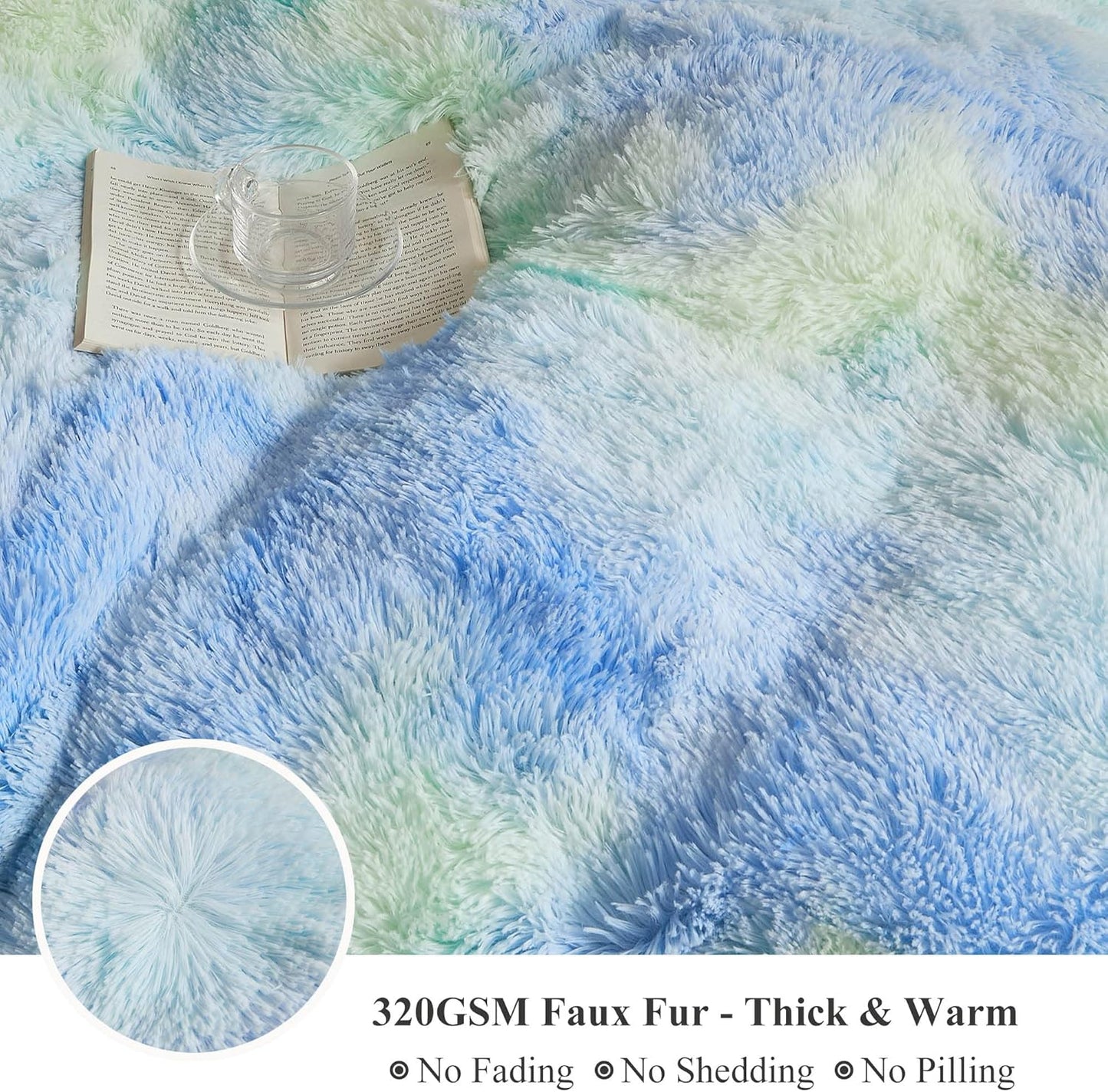 XeGe Plush Faux Fur Rainbow Throw Blanket, Tie Dye 50x60 Shaggy Furry Blanket Throw, Fluffy Microfiber Velvet Couch Blanket, Soft Colorful Fuzzy Lap Blanket for Girls Teens Women Kid Rainbow Blue