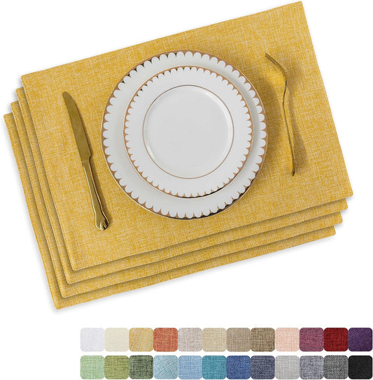 Home Brilliant Cloth Placemats Set of 4 Linen Placemat Washable Heat Resistant Dining Table Place Mats for Kitchen Table Holiday Dinner Fall Decoration, Yellow