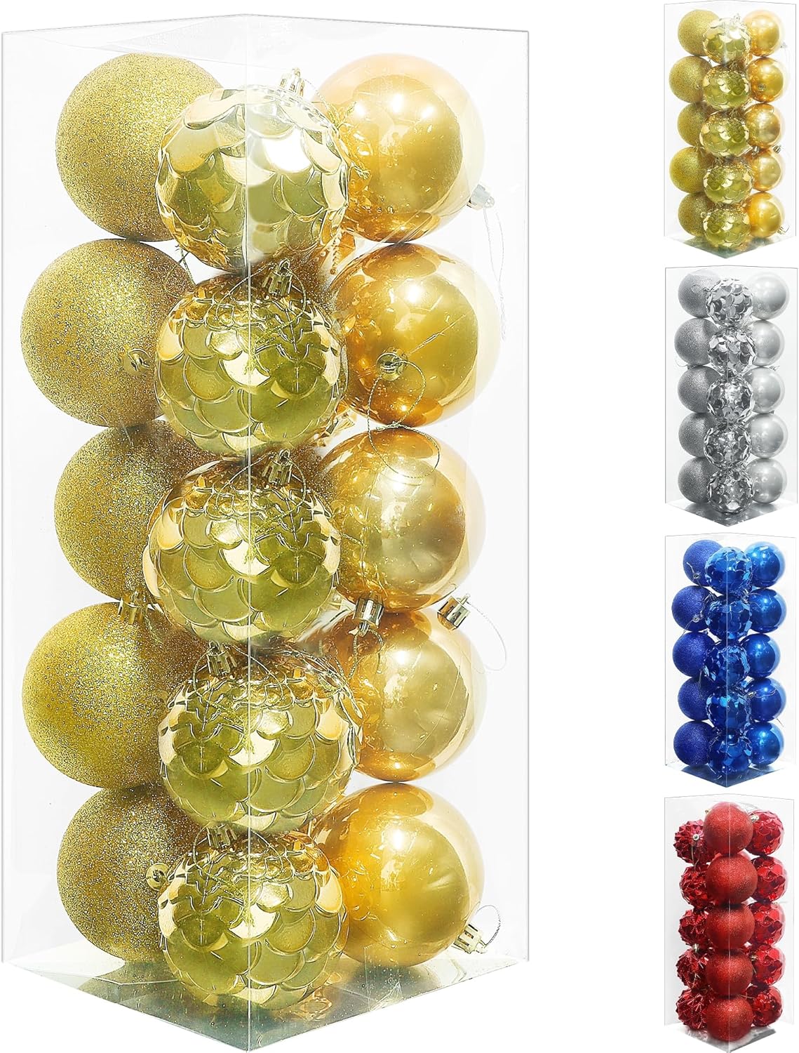 Lulu Home Christmas Ball Ornaments, 20 Ct 3.15" Pre-Strung Hanging Ornament Decorations, Xmas Shatterproof Plastic Balls for Holiday Party Wreath Garlands Trees, Golden