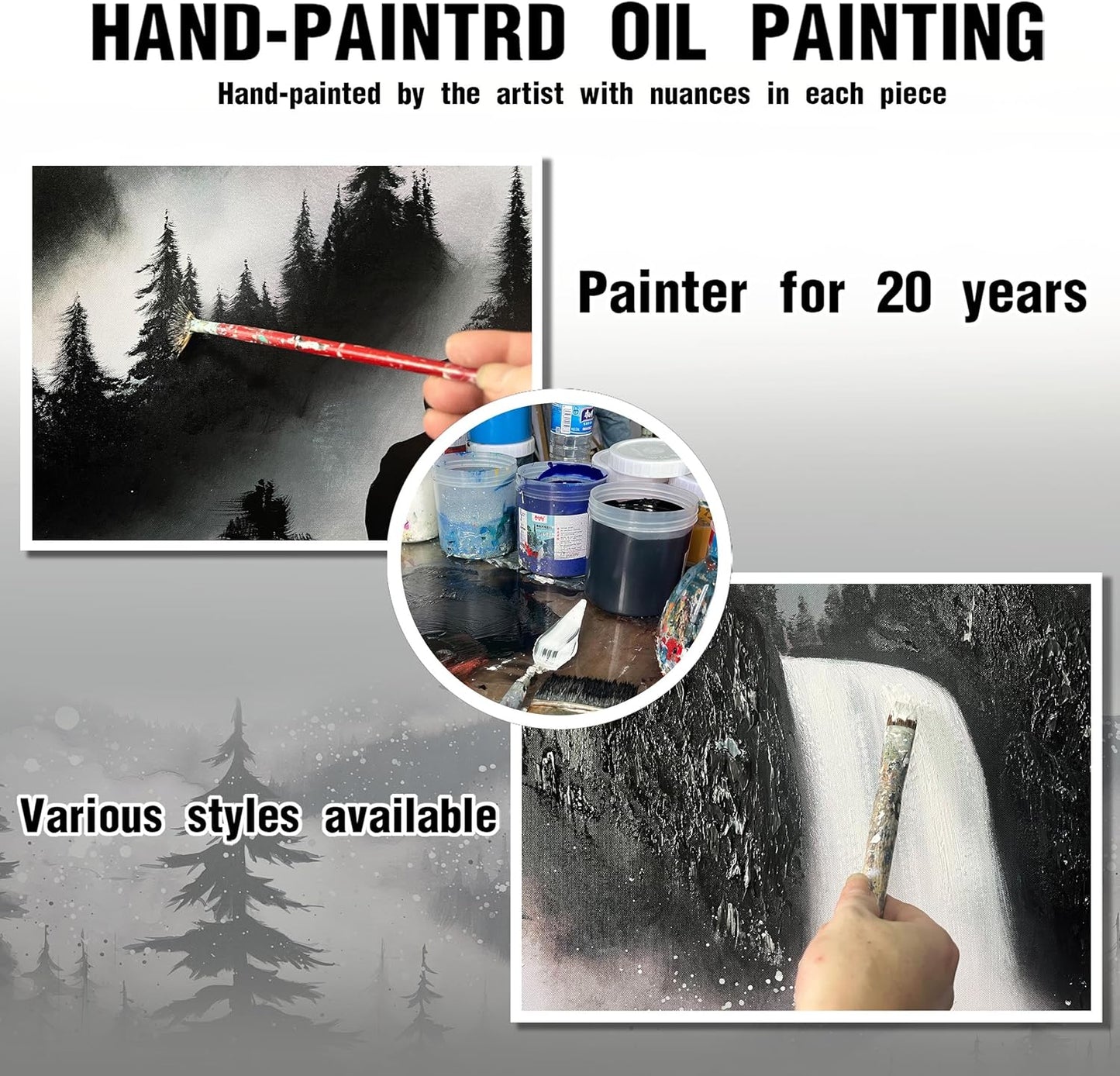 Mountain Hand Painting Wall Decor For Living Room - Extra Large Waterfall Pictures Wall Art For Office - Landscape Canvas Wall Art For Bedroom Size 36 x 72 Inch