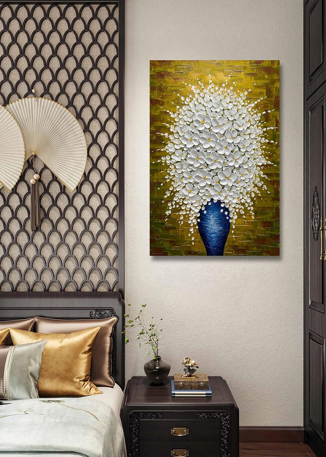 V-inspire Art,24x36 Inch Plump Floral Canvas Hand drawn Framed Blossom Tree Oil Painting on Canvas Gallery Wrapped Flower Paintings Living Room Traditional Ornament