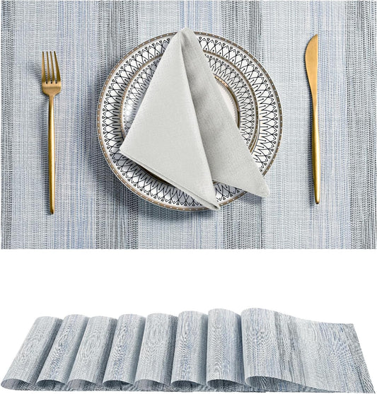 Leetaltree LightSteel Blue Placemats Set of 8 - Heat Resistant Non-Slip Place mats for Dining Table, Washable Durable PVC Vinyl Woven Table Mats（LightSteel Blue, 8）