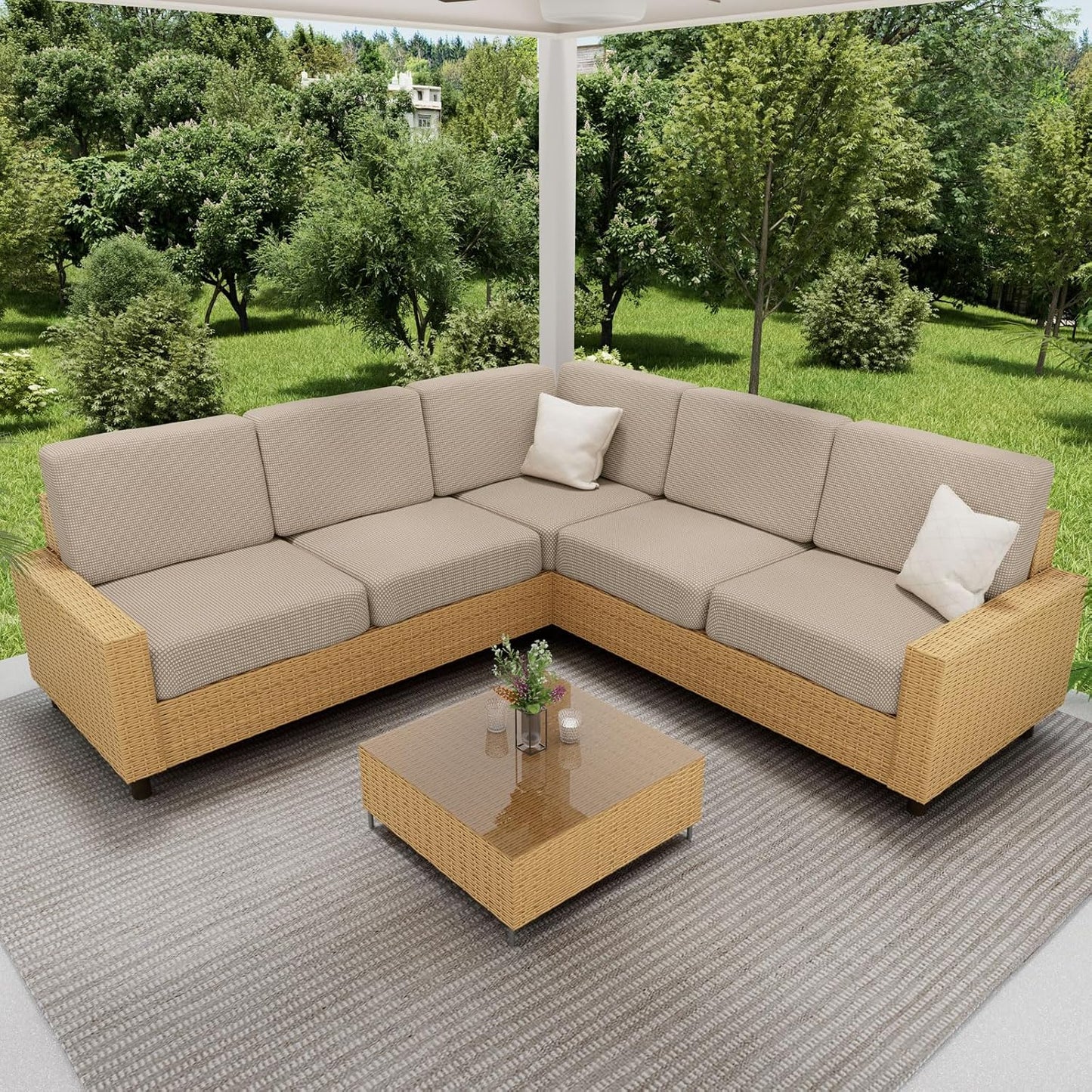 hyha Waterproof Couch Cushion Covers for Pets, Non Slip Sofa Seat Cover for Dogs Washable, Soft Thick Stretch Jacquard Fabric, Sofa Slipcovers with Elastic Bottom (1 Piece for Large, Taupe)